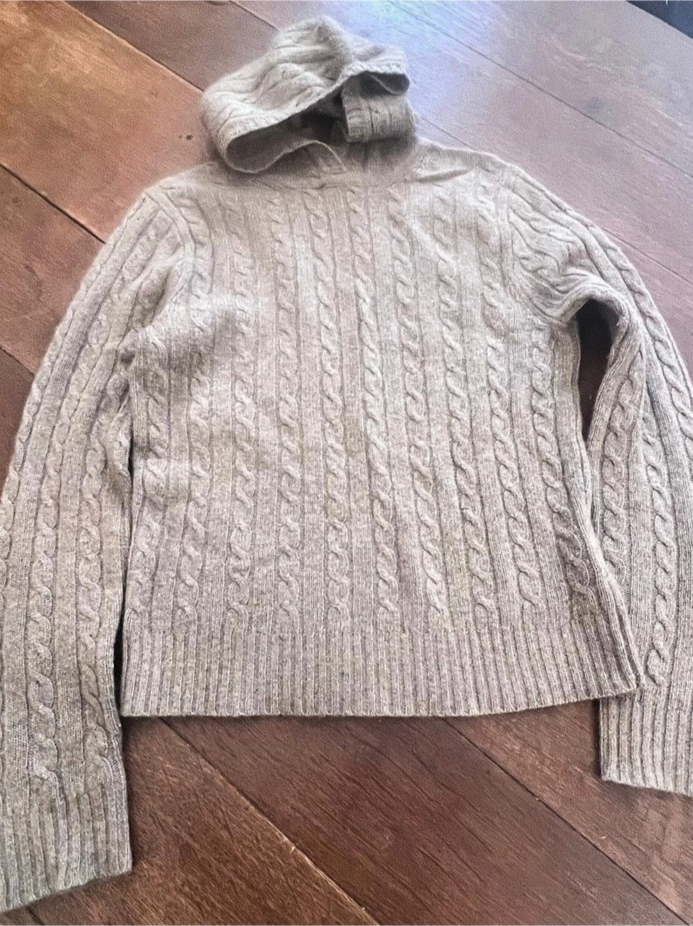 J.Crew Cable Knit hoodie sweater in Oatmeal Brown Size small